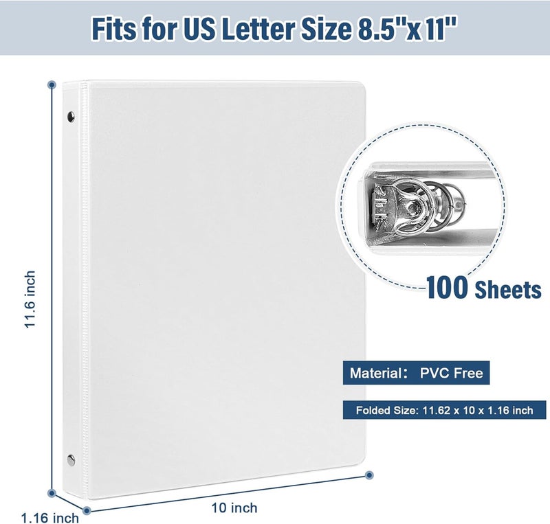 XRUNMIX 1/2 Inch 3-Ring-Binder with Pockets, 0.5''-inch Round Binders Holds 100 Sheets US Letter Size 8.5'' x 11'' - Bundle 12 Packs White Binders for Home, Office, and Back to School (0.5'' - 12 Packs) - Image 2
